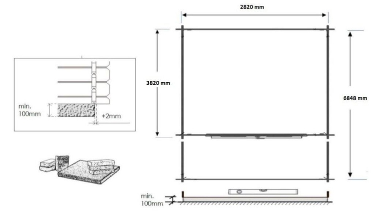 Abri de jardin en bois - 3x4 m + terrasse avec balustrade et avant-toit en bois - 21 m2
