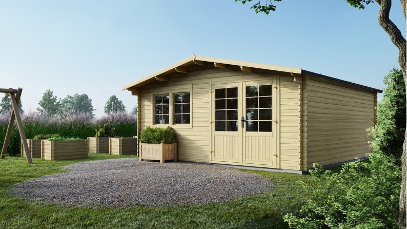 Abri de jardin en bois - 25m2 - 5x5m - Ep. 34mm - Couleur: naturel