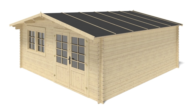 Abri de jardin en bois - 25m2 - 5x5m - Ep. 34mm - Couleur: naturel