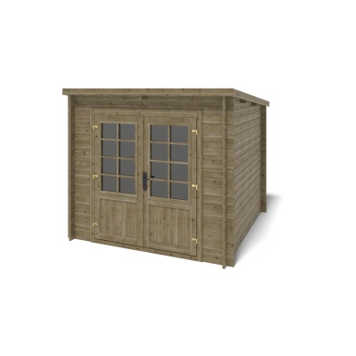 Abri de jardin en bois - 6.25m2 - 2.5x2.5m - Traité - Ep. 28mm - Couleur: vert 2