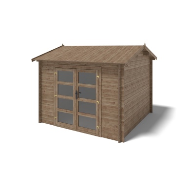 Abri de jardin en bois - 9m2 - 3x3m - Traité - Ep. 28mm - Couleur: marron 2
