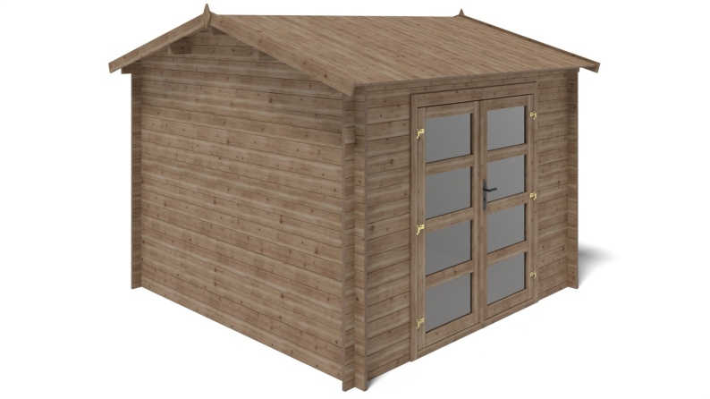 Abri de jardin en bois - 9m2 - 3x3m - Traité - Ep. 28mm - Couleur: marron