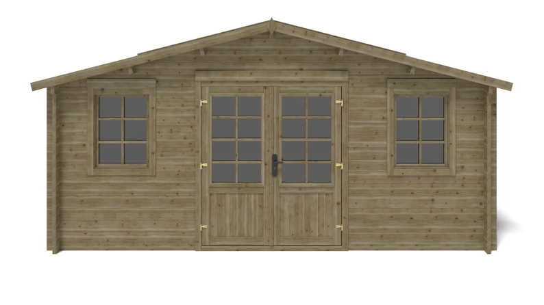 Abri de jardin en bois - 25m2 - 5x5m - Traité - Ep. 40mm - Couleur: vert