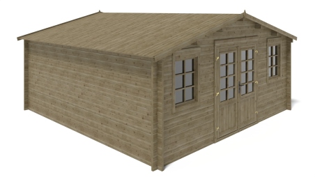 Abri de jardin en bois - 25m2 - 5x5m - Traité - Ep. 40mm - Couleur: vert