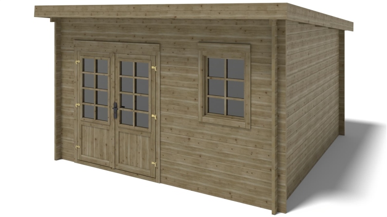 Abri de jardin en bois - 16m2 - 4x4m - Traité - Ep. 40mm - Couleur: vert