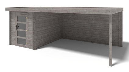 Abri de jardin en bois - 6m2 - 5.84x3m - Traité - Ep. 28mm - Couleur: gris