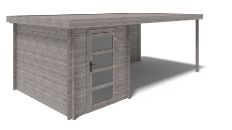 Abri de jardin en bois - 6m2 - 5.84x3m - Traité - Ep. 28mm - Couleur: gris