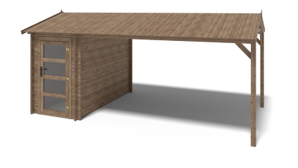 Abri de jardin en bois - 1.5x3 m avec extension de 1.5x2.76 m - 15.56 m² - Traité