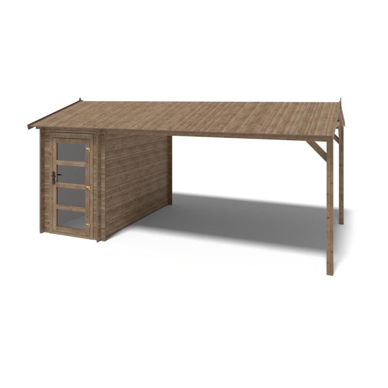 Abri de jardin en bois - 1.5x3 m avec extension de 4x2.76 m - 15.56 m²- Traité