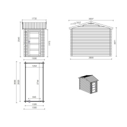 Abri de jardin en bois - 1.5x3 m avec extension de 4x2.76 m - 15.56 m²- Traité