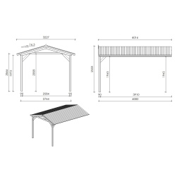 Abri de jardin en bois - 1.5x3 m avec extension de 4x2.76 m - 15.56 m²- Traité