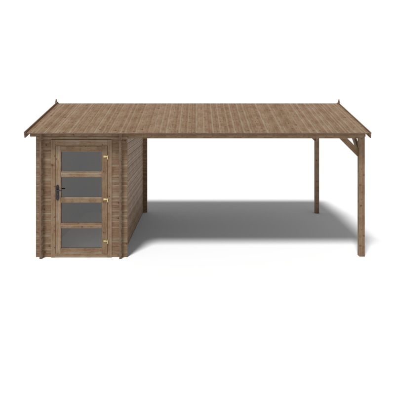 Abri de jardin en bois - 1.5x3 m avec extension de 4x2.76 m - 15.56 m²- Traité