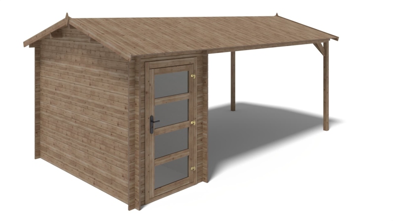 Abri de jardin en bois - 1.5x3 m avec extension de 1.5x2.76 m - 15.56 m² - Traité