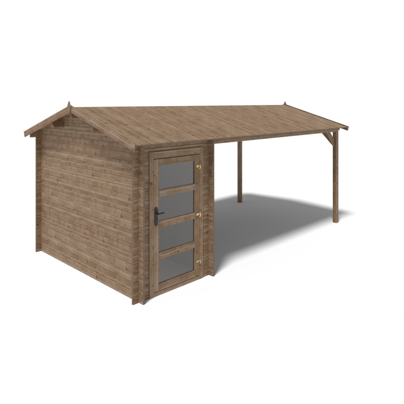 Abri de jardin en bois - 1.5x3 m avec extension de 4x2.76 m - 15.56 m²- Traité