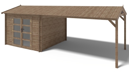 Abri de jardin en bois - 3x3 m avec extension de 3x2.76 m - 20 m² - Traité
