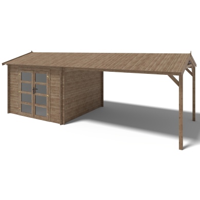 Abri de jardin en bois - 3x3 m avec extension de 4x2.76 m - 20 m²- Traité