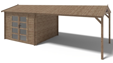 Abri de jardin en bois - 3x3 m avec extension de 3x2.76 m - 20 m² - Traité
