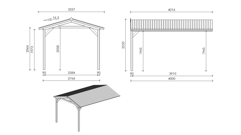 Abri de jardin en bois - 3x3 m avec extension de 4x2.76 m - 20 m²- Traité
