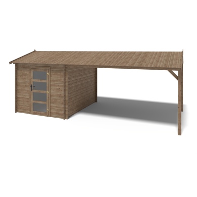Abri de jardin en bois - 2.5x3 m avec extension de 4x2.76 m - 18.56 m²- Traité