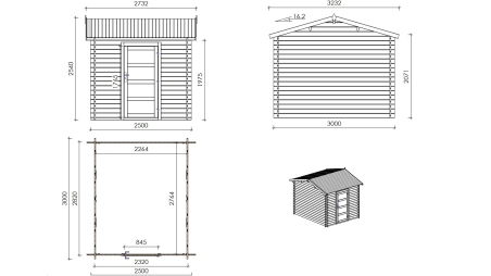 Abri de jardin en bois - 2.5x3 m avec extension de 4x2.76 m - 18.56 m²- Traité