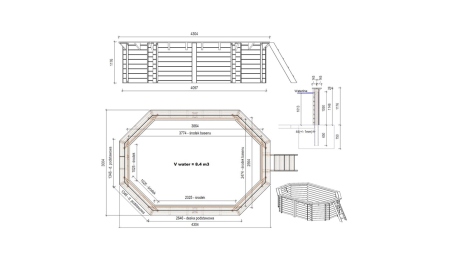 Piscine en bois Nemo 4.3x3 - H.1.18 m fixations à sceller