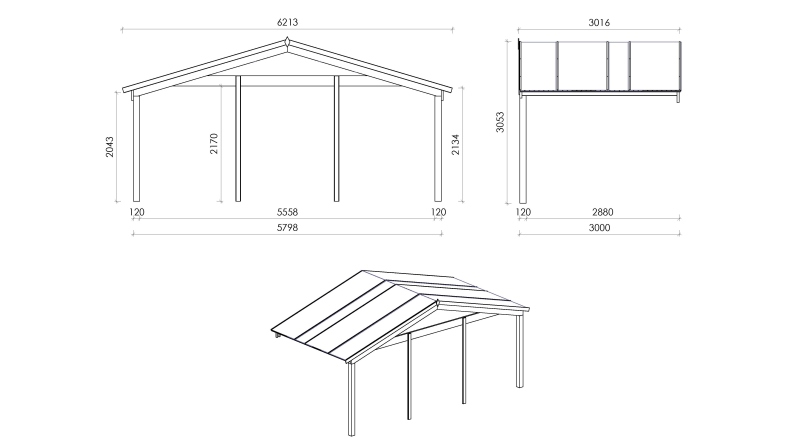 Abri de jardin en bois - 6x6 m + terrasse avec balustrade et avant-toit en bois - 54 m2