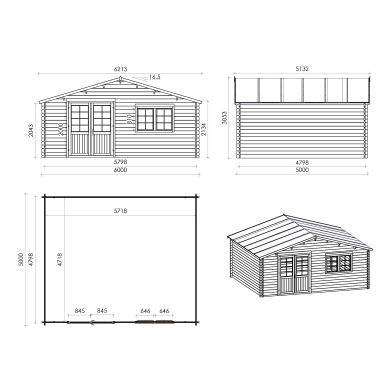 Abri de jardin en bois - 6x5 m + terrasse avec balustrade et avant-toit en bois - 42 m2 2