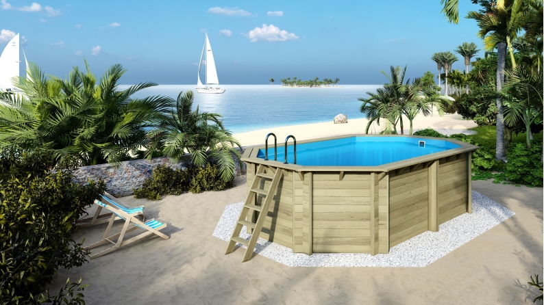 Piscine en bois Nemo 5.79x3.49 - H.1.45 m fixations à visser