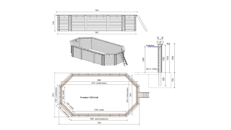 Piscine en bois Nemo 7.3x3.97 - H.1.45 m fixations à visser