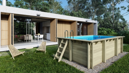 Piscine en bois Aqua 4.65x2.85 - H.1.24 m cadre en métal, sans dalle béton