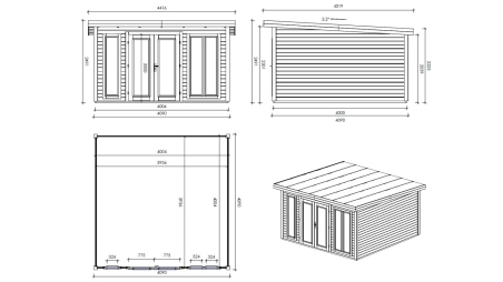 Abri de jardin en bois Kira 4,04x4,09m - 12m2 - Ep. 34mm