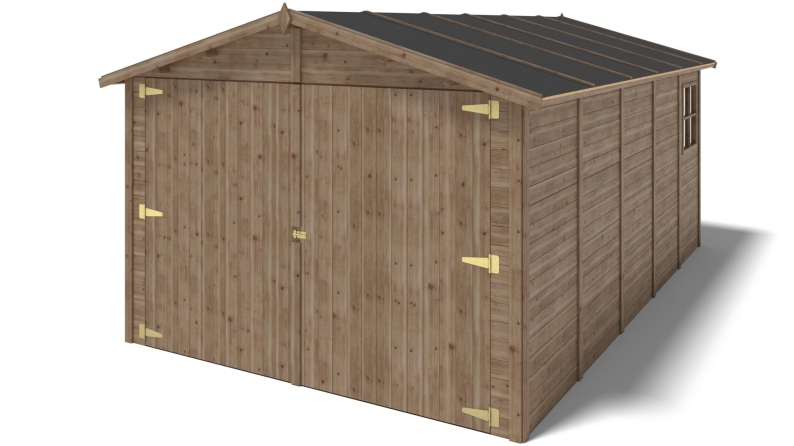 Garage en bois - 14.94m2 - 3.05x4.93m - Ep. 18mm - couleur: marron