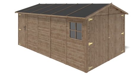 Garage en bois - 14.94m2 - 3.05x4.93m - Ep. 18mm - couleur: marron