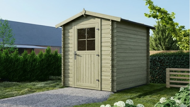 Abri de jardin en bois - 4.75m2 - 1.9x2.5m - Traité - Ep. 28mm - Couleur: vert