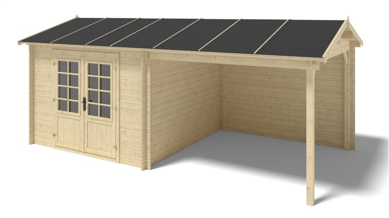 Abri de jardin en bois - 18m2 - 5.79x3m - Ep. 28mm - Couleur: naturel