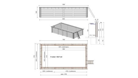 Piscine AQUA 7 x 3.75 - H.1.45 m, bleu pâle, cadre en métal - sans dalle