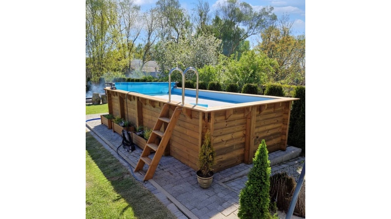Piscine AQUA 7 x 3.75 - H.1.45 m, bleu pâle, cadre en métal - sans dalle