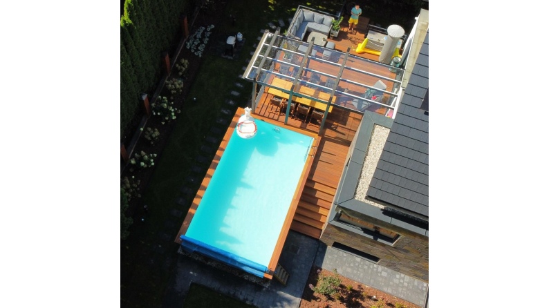 Piscine AQUA 7 x 3.75 - H.1.45 m, bleu pâle, cadre en métal - sans dalle