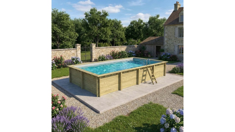 Piscine AQUA 8.5 x 4.35 - H.1.45 m, gris clair, fixations à visser