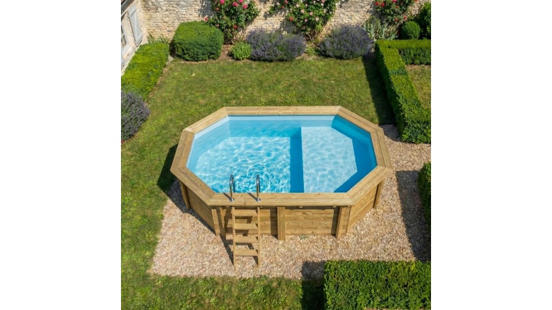 Piscine NEMO 4.3 x 3 - H.1.18 m avec plage, bleu pâle, cadre en métal - sans dalle