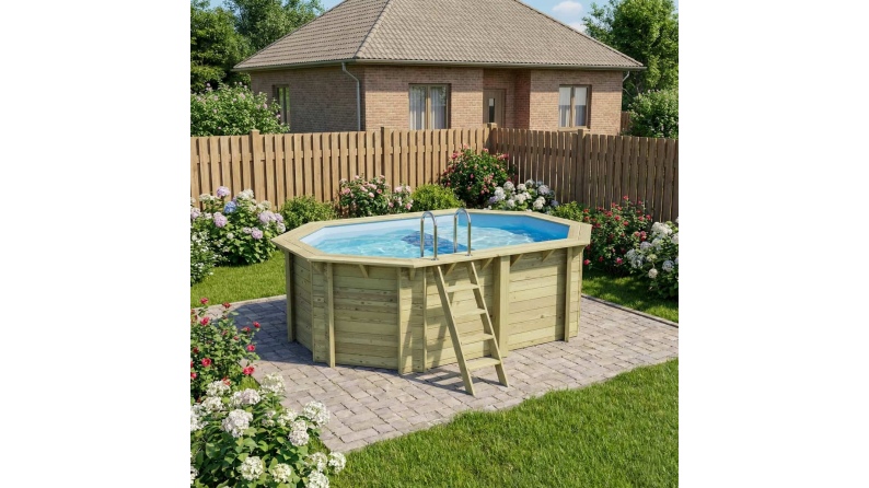 Piscine NEMO 4.3 x 3 - H.1.31 m avec plage, bleu pâle, fixations à visser