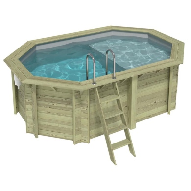 Piscine NEMO 4.3 x 3 - H.1.31 m avec plage, gris clair, cadre en métal - sans dalle