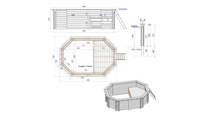 Piscine NEMO 4.3 x 3 - H.1.31 m avec plage, gris clair, cadre en métal - sans dalle