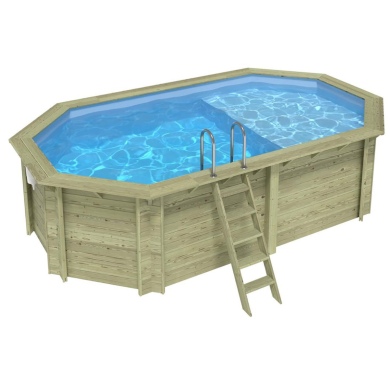 Piscine NEMO 5.79 x 3.49 - H.1.45 m avec plage, bleu pâle, fixations à visser