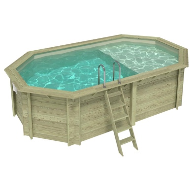 Piscine NEMO 5.79 x 3.49 - H.1.45 m avec plage, sable, cadre en métal - sans dalle