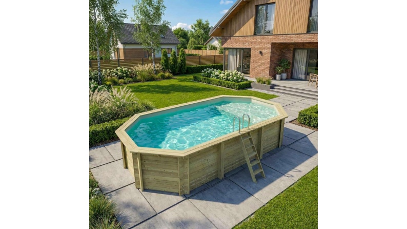 Piscine NEMO 7.3 x 3.97 - H.1.45 m avec plage, sable, fixations à sceller