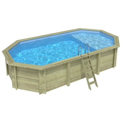 Piscine NEMO 7.3 x 3.97 - H.1.45 m avec plage, bleu pâle, fixations à visser