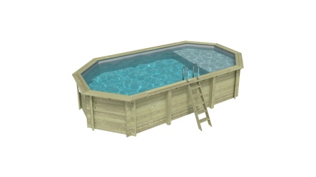 Piscine NEMO 7.3 x 3.97 - H.1.45 m avec plage, gris clair, fixations à visser