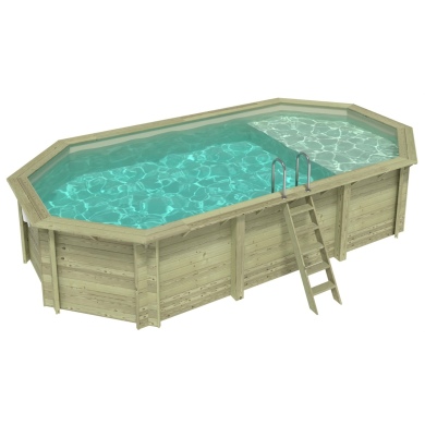 Piscine NEMO 7.3 x 3.97 - H.1.45 m avec plage, sable, cadre en métal - sans dalle