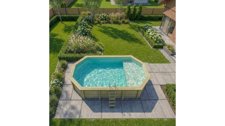 Piscine NEMO 7.3 x 3.97 - H.1.45 m avec plage, sable, cadre en métal - sans dalle